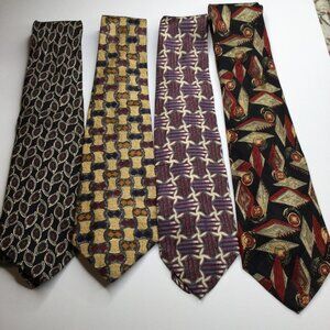 Lot of 4 Mens Vintage Silk Ties Robert Talbot Nordstrom Geometric Old Money